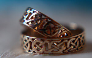 picture of metal rings with celtic symbols on them
